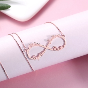 Personalized Infinity Necklace 4 Names Rose Gold Plated