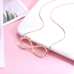 Personalized Infinity Necklace 4 Names Rose Gold Plated