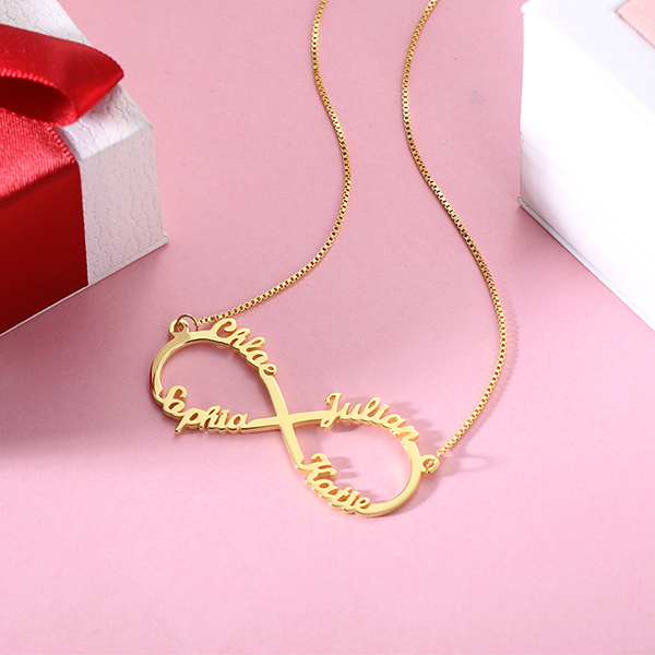 Custom 18K Gold Plated Infinity Necklace 4 Names