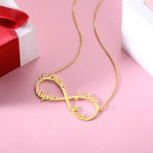 Custom 18K Gold Plated Infinity Necklace 4 Names