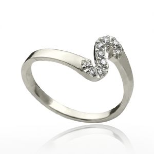 Personalized Birthstone Initial Letter Ring Sterling Silver
