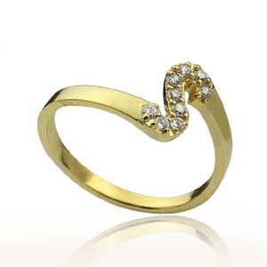 Custom Birthstone Initial Ring 18k Gold Plated