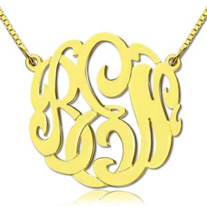 18K Gold Plated Large Monogram Necklace Hand-painted