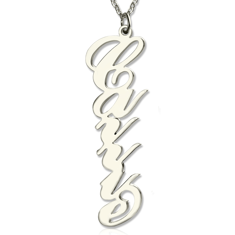 Personalized Vertical Carrie Style Name Necklace Silver