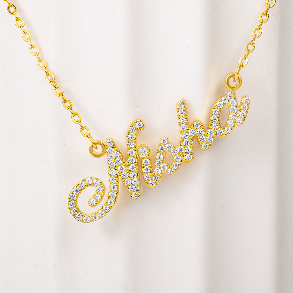 Custom 18K Gold Full Birthstones Carrie Name Necklace