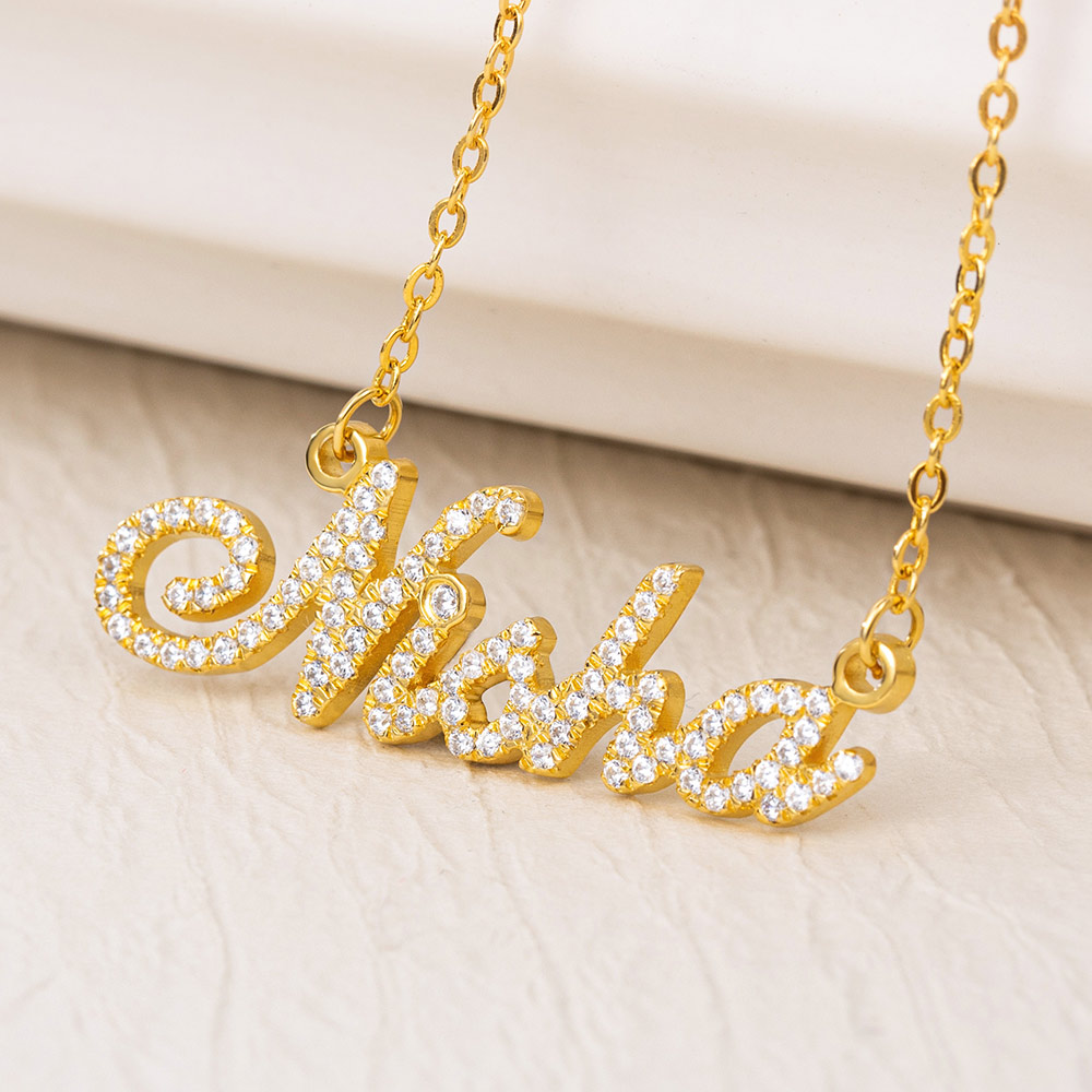Custom 18K Gold Full Birthstones Carrie Name Necklace