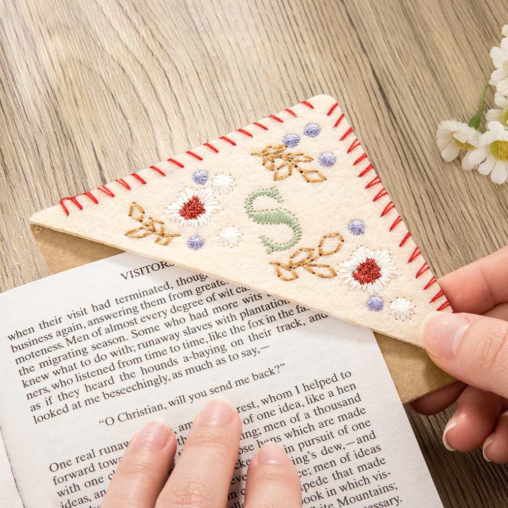 Personalized Initial Bookmark with Flowers, Fabric Bookmarks