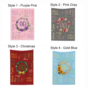 Personalized Name Blankets, Flowers Wreath Blankets, Christmas, Monogram, Soft and Plush Flannel Blanket Gift