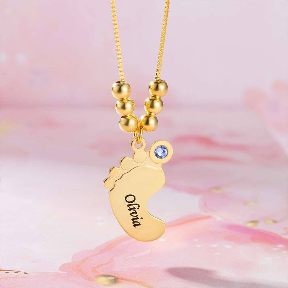 Mother Pendant Baby Feet Necklace 18k Gold Plated