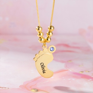 Mother Pendant Baby Feet Necklace 18k Gold Plated