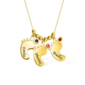 Mother Pendant Baby Feet Necklace 18k Gold Plated