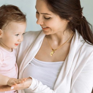 Mother Pendant Baby Feet Necklace 18k Gold Plated