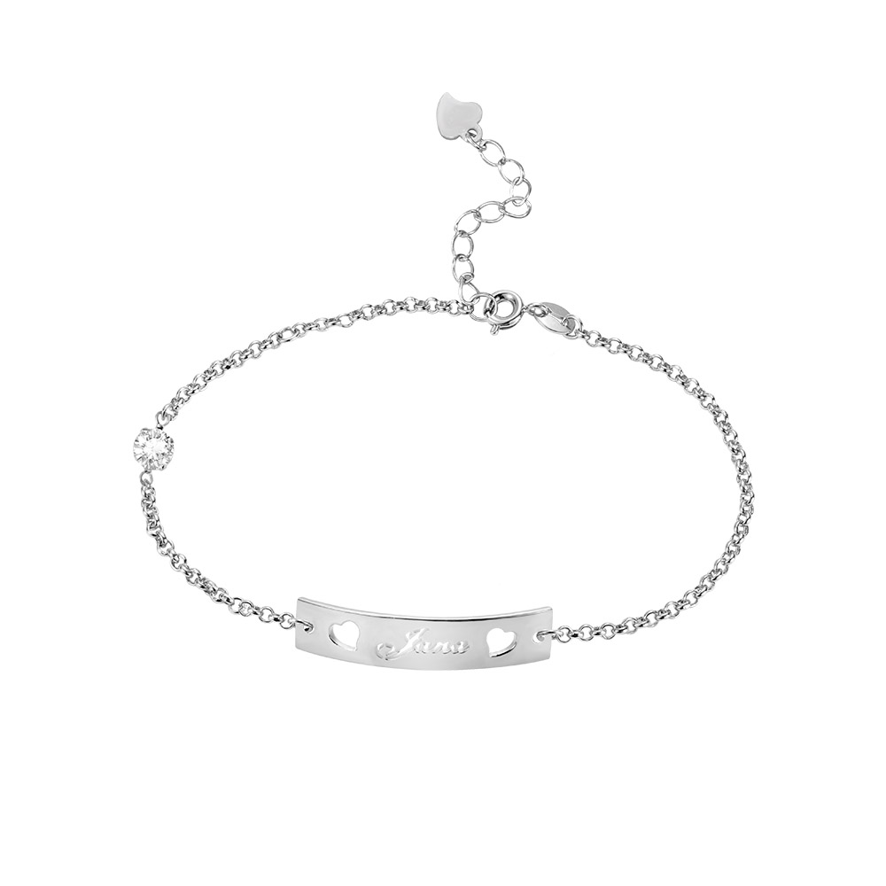 Personalized Name Bar Bracelet with Birthstone in Silver (Upload Picture)