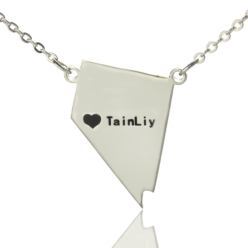 USA Texas State Necklace With Heart & Name Silver