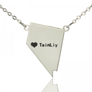 USA Texas State Necklace With Heart & Name Silver