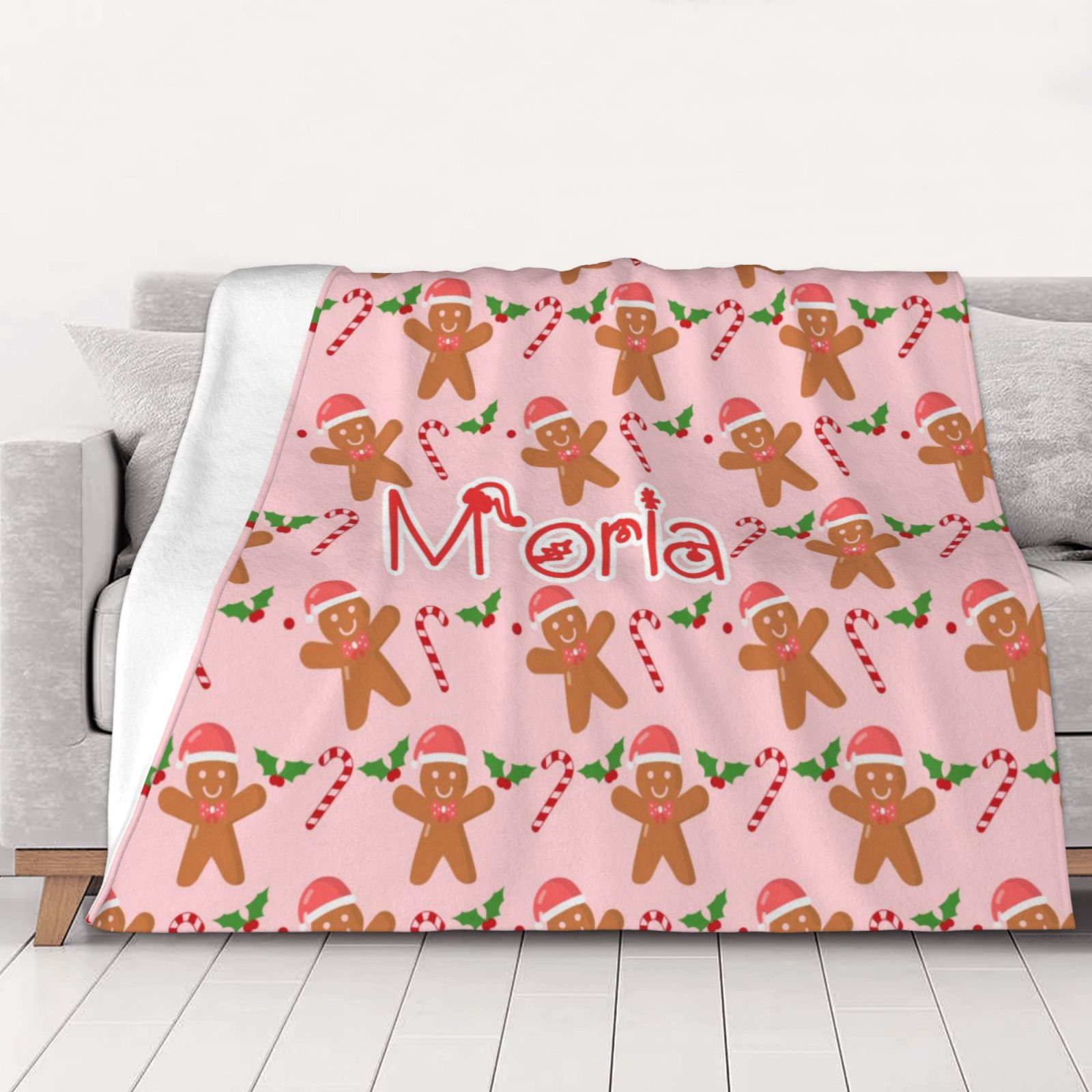 Personalized Name Blankets, Christmas Blankets,Gingerbread Man blanket,Soft and Plush Flannel Blanket Gift