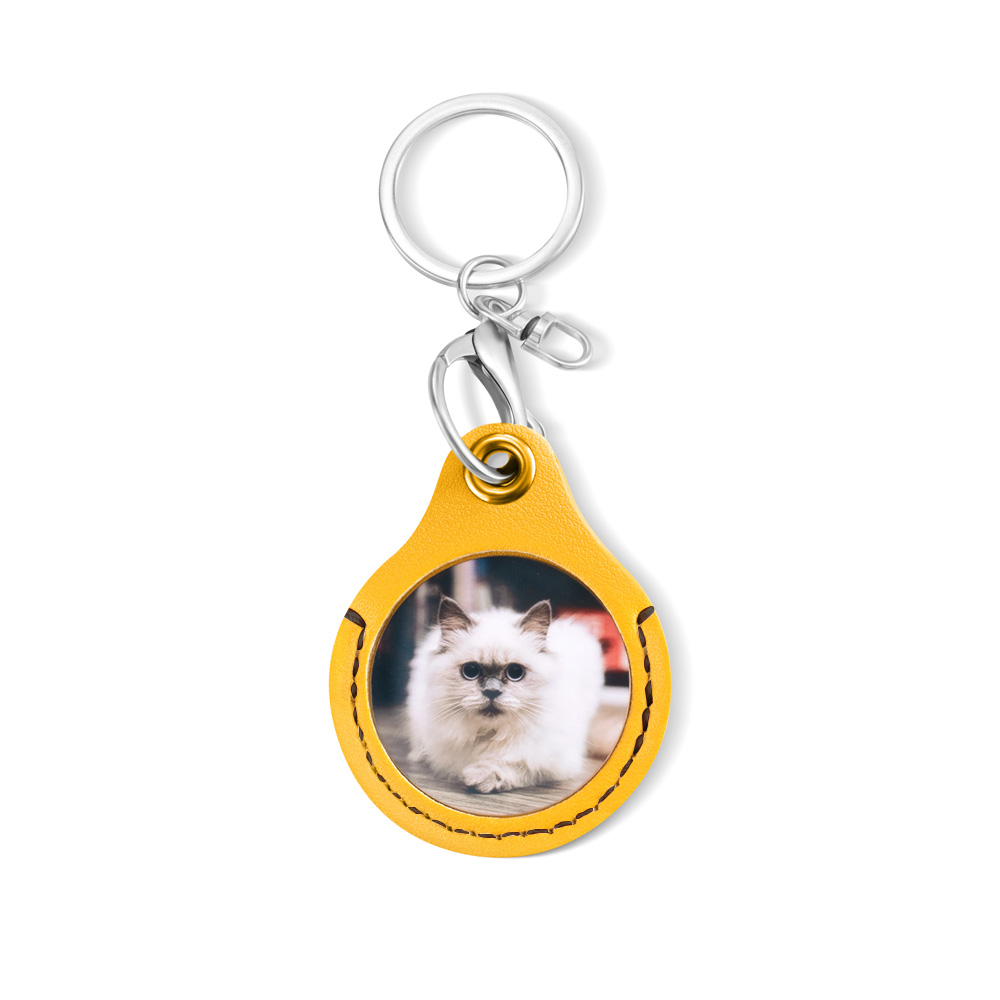 Custom Pet Photo Leather Keychain with Message, Personalized Picture Text Keychain, Memorial/Pet Sympathy Present, Gift for Pet Lover/Owner