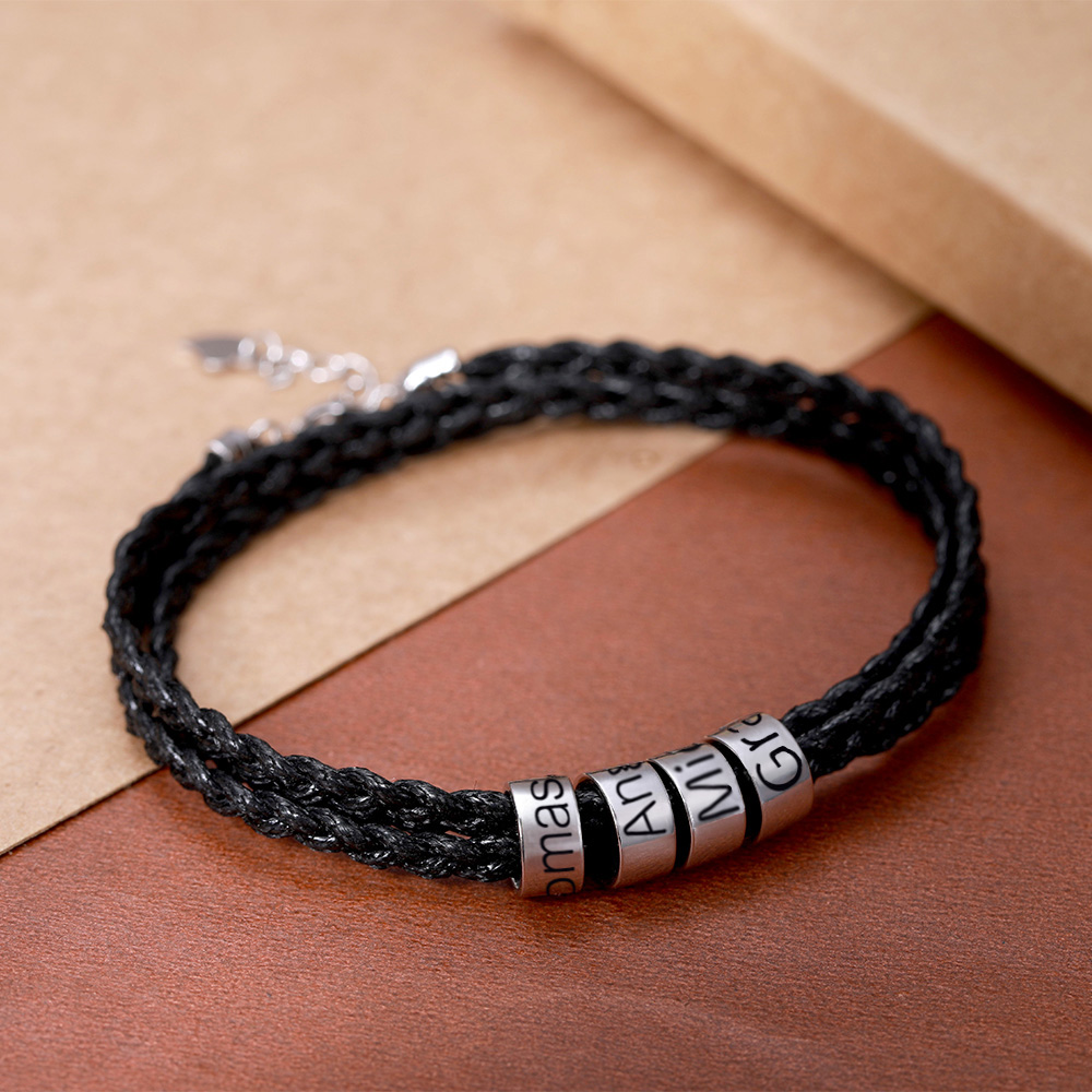 Personalized Men Bracelet with Beads in Silver