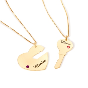 Key to My Heart Couple Name Pendant Necklaces Gold
