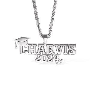 Personalized Class of 2024 Graduation Necklace with Name, Stainless Steel Bachelor Cap Name Necklace, Graduation Gift for Boy/Girl/Friend/Student