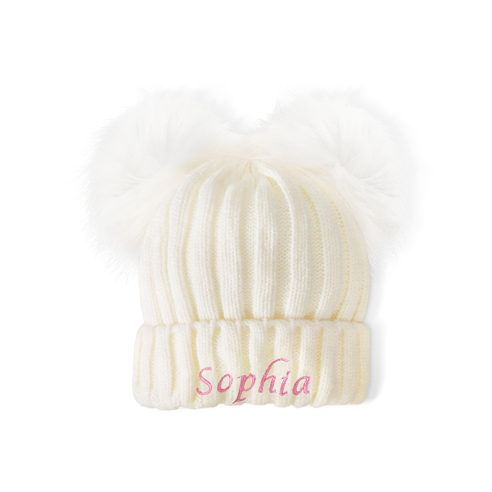 Newborn Pompom Hats with Customizable Name for Baby Shower Gift