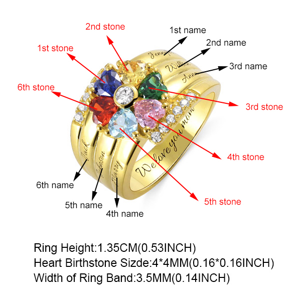 Personalized Heart Birthstone Ring With Engraving In Gold