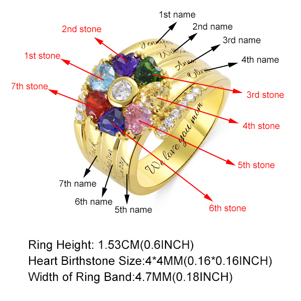 Personalized Heart Birthstone Ring With Engraving In Gold