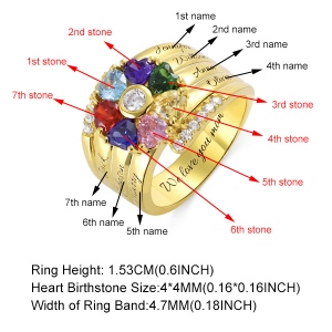 Personalized Heart Birthstone Ring With Engraving In Gold