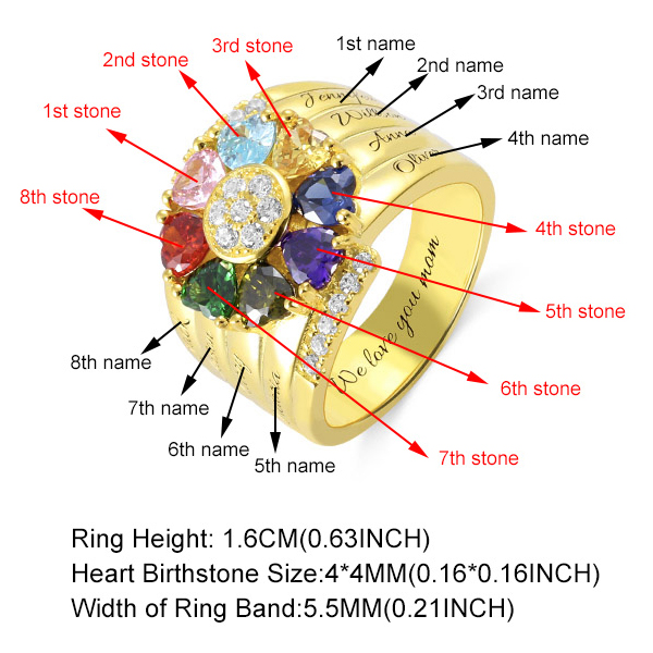 Personalized Heart Birthstone Ring With Engraving In Gold