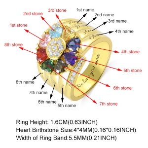 Personalized Heart Birthstone Ring With Engraving In Gold