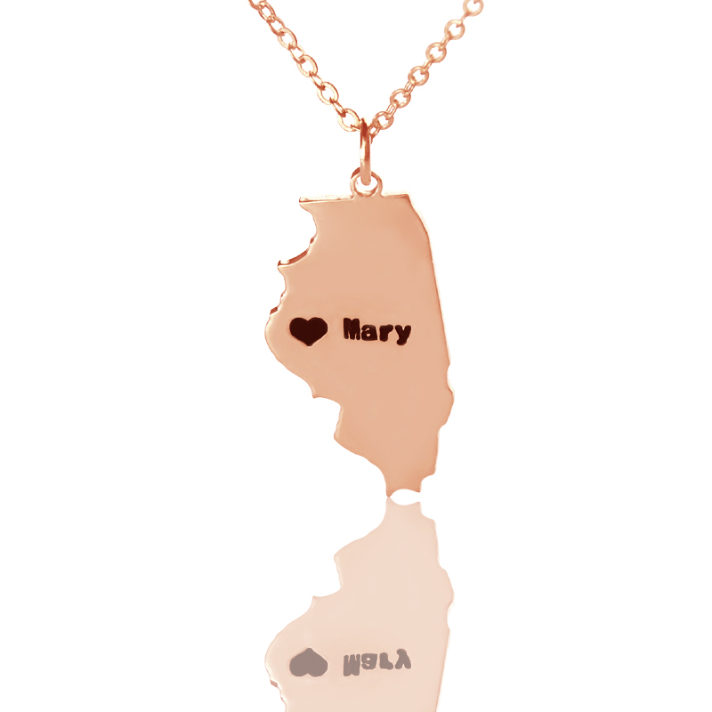 Map Necklace With Heart & Name (Picture Upload)