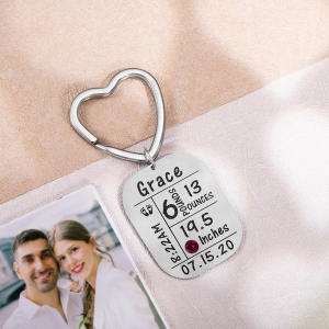 Personalized Newborn Baby Birthstone Keychain Stainless Steel