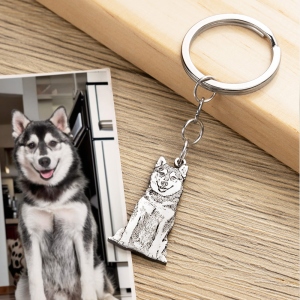 Silver Keychain with Engraved Pet Photo