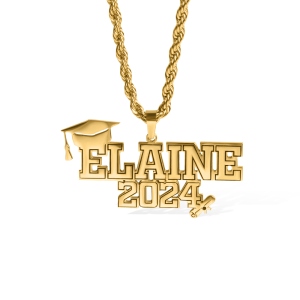 Personalized Class of 2024 Graduation Necklace with Name, Stainless Steel Bachelor Cap Name Necklace, Graduation Gift for Boy/Girl/Friend/Student