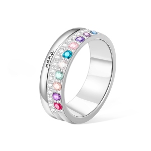 Personalized 1-10 Birthstones Ring, Mama Ring, Sterling Silver 925/Brass Ring, Women's Jewelry, Birthday/Mother's Day Gift for Mom/Grandma