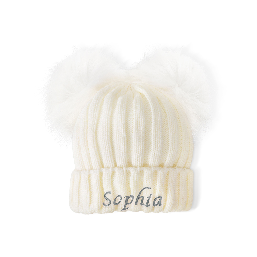 Newborn Pompom Hats with Customizable Name for Baby Shower Gift