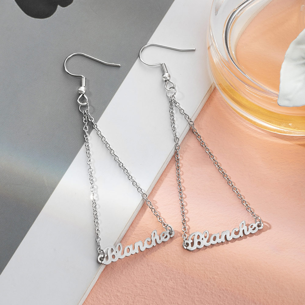 Personalized Triangle Name Dangle Earrings