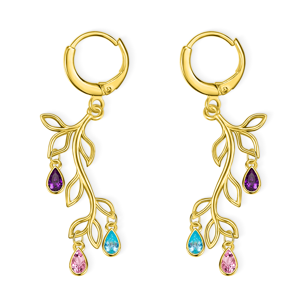 Custom Family Tree Branch Birthstone Earrings