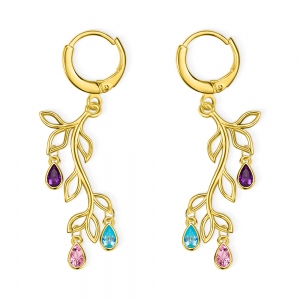 Custom Family Tree Branch Birthstone Earrings