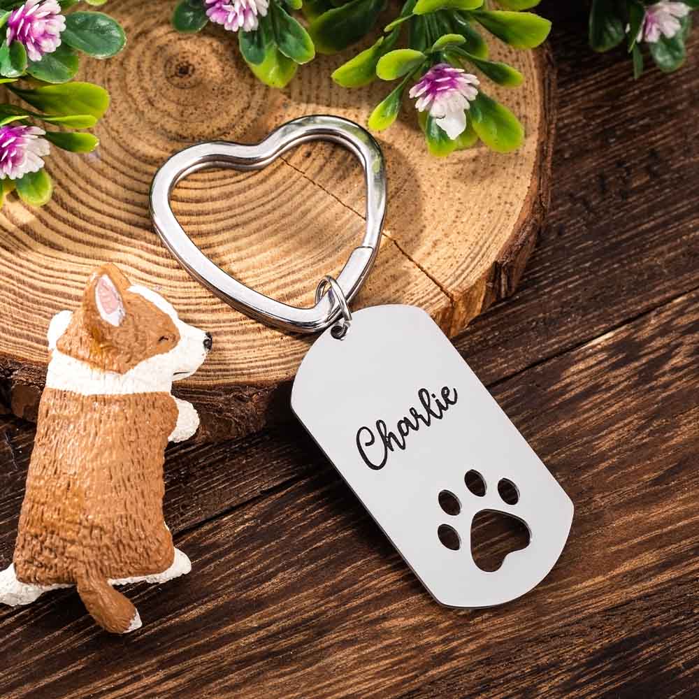 Personalized Custom Dog Tag Paw Keychain Stainless Steel