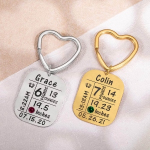Personalized Newborn Baby Birthstone Keychain Stainless Steel