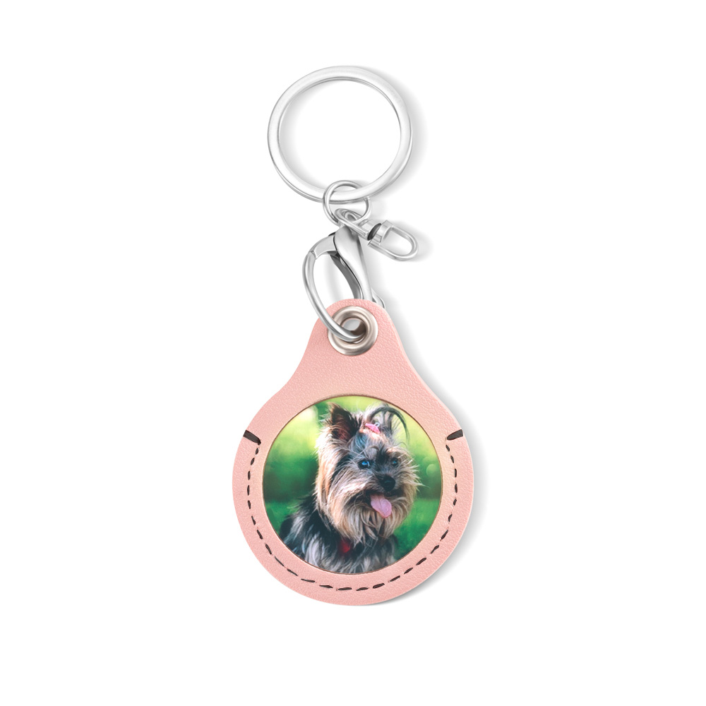 Custom Pet Photo Leather Keychain with Message, Personalized Picture Text Keychain, Memorial/Pet Sympathy Present, Gift for Pet Lover/Owner