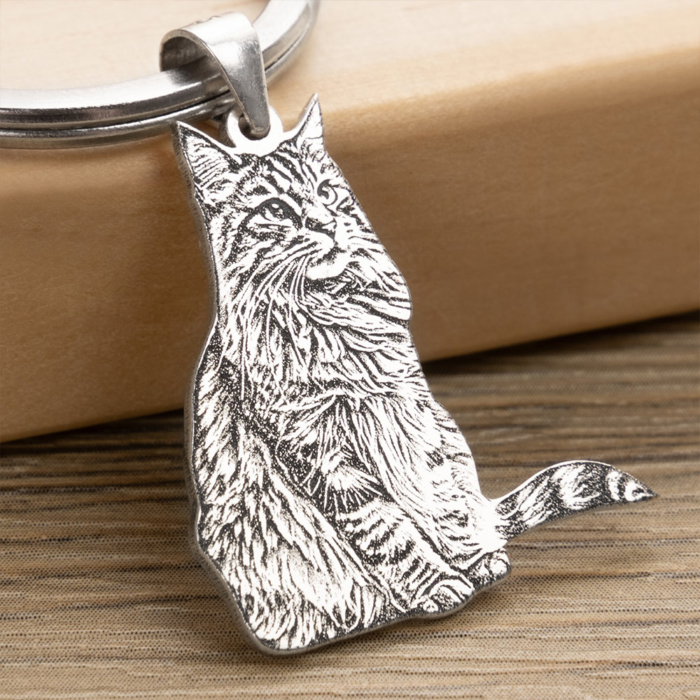 Silver Keychain with Engraved Pet Photo