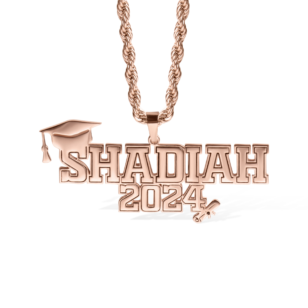 Personalized Class of 2024 Graduation Necklace with Name, Stainless Steel Bachelor Cap Name Necklace, Graduation Gift for Boy/Girl/Friend/Student