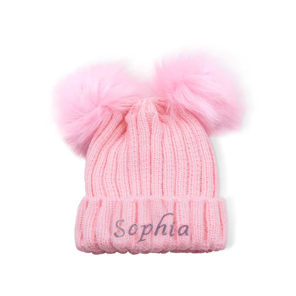 Newborn Pompom Hats with Customizable Name for Baby Shower Gift