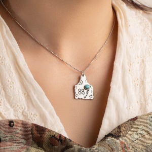 Personalized Cow Tag Turquoise Necklace