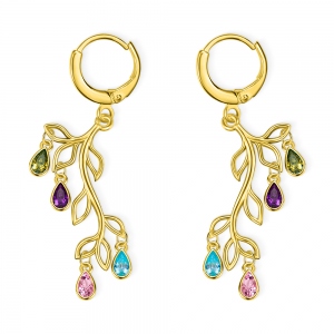 Custom Family Tree Branch Birthstone Earrings