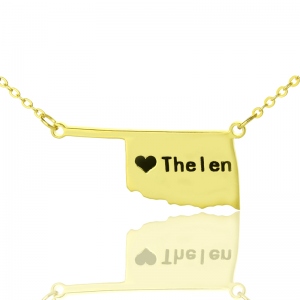 USA State Map Necklace With Heart & Name Gold Plated