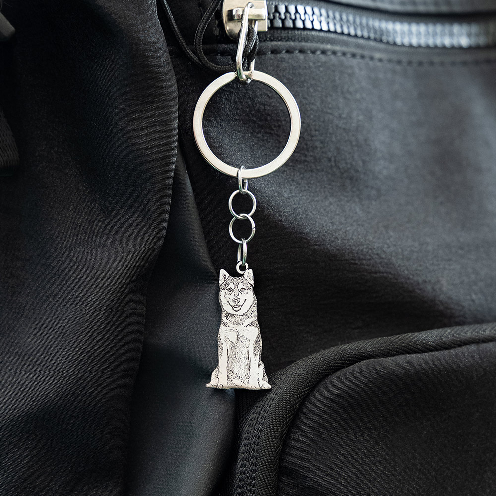 Silver Keychain with Engraved Pet Photo