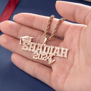 Personalized Class of 2024 Graduation Necklace with Name, Stainless Steel Bachelor Cap Name Necklace, Graduation Gift for Boy/Girl/Friend/Student